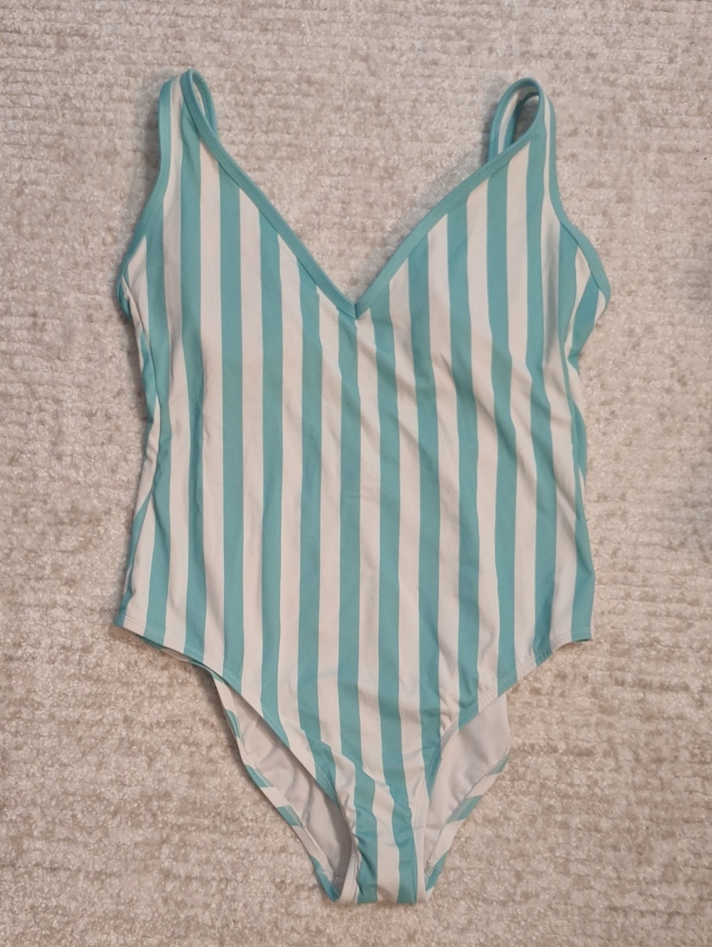 NWOT Kona Sol V-Neck High-Leg One Piece | Turquoise White Stripe | XL
